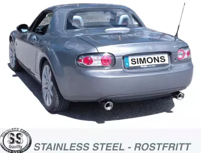 Simons Edelstahl Sportauspuff Duplex 90 mm + 90 mm für Mazda MX-5, Miata Coupe & Cabrio