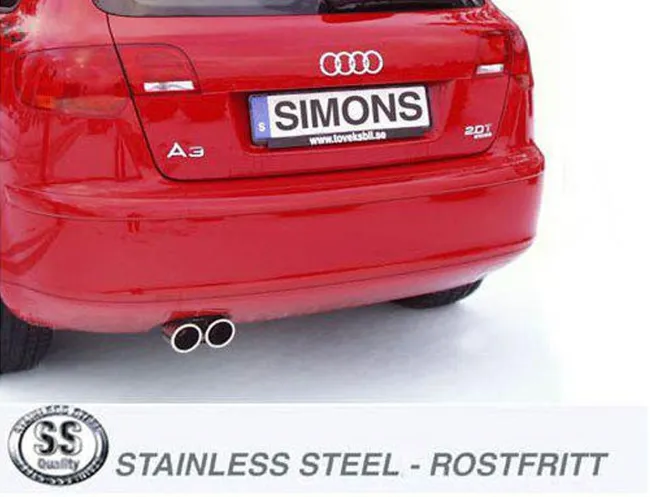Simons Edelstahl Sportauspuffanlage 2x80 mm für A3 (8PA) Sportback Quattro 1.8TFSi/2.0TFSi