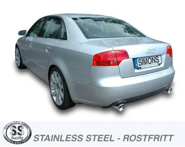 Simons Edelstahl Sportendtopf Duplex L+R 1x100 mm für Audi A4 (B7) Quattro Limousine/Avant/Kombi 1.8T/2.0TFSi EG-Genehmigung